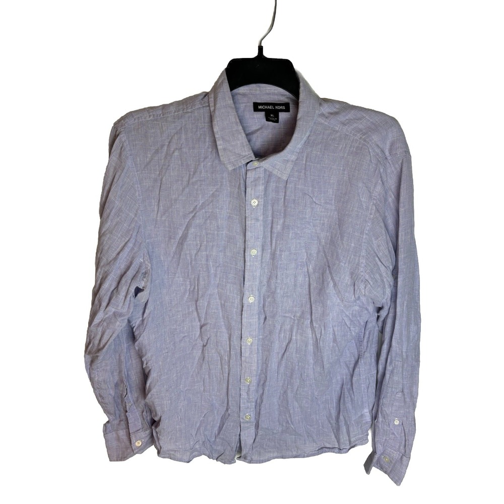 Men's MICHAEL KORS‎ Purple Linen Blend Size XL Button Front Shirt